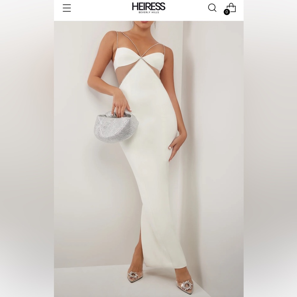 Premium White Diamante Strap Cutout Maxi Dress